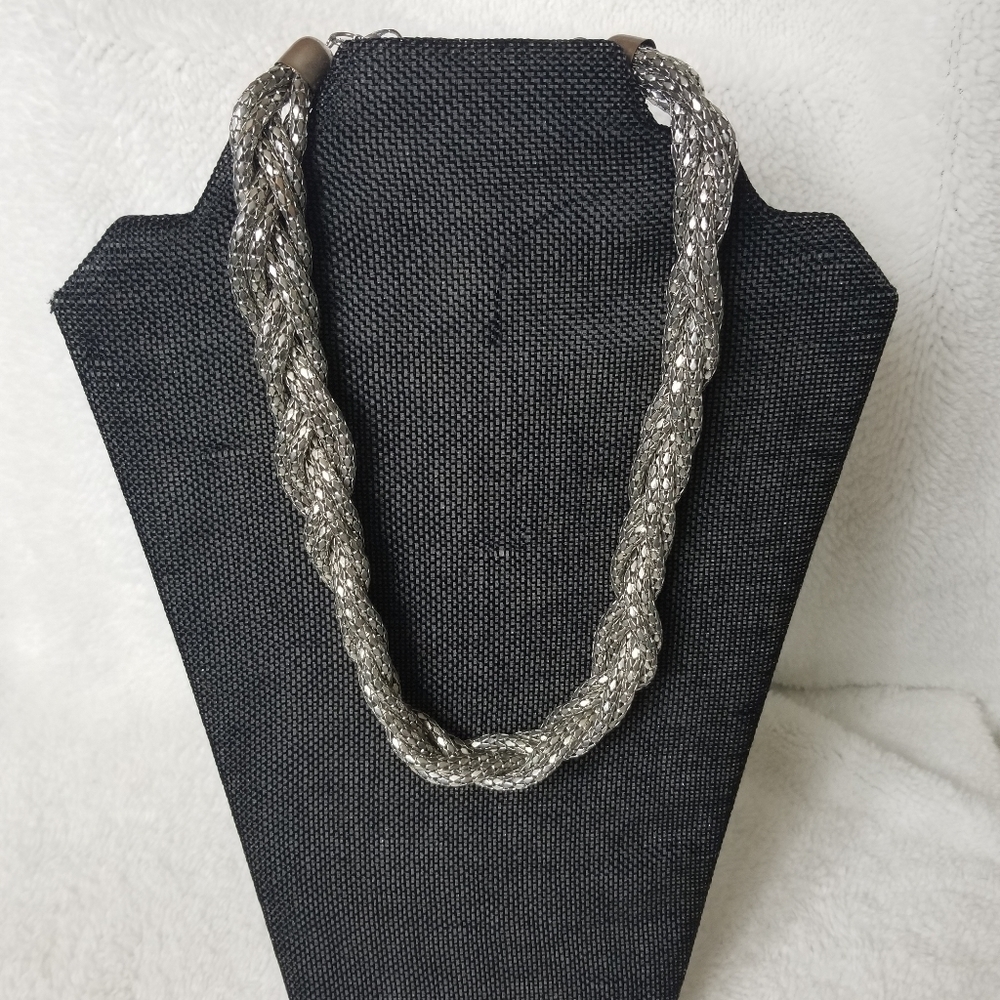 Multi-strand silvertone necklace